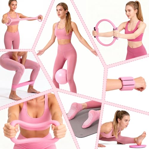 18PCS Pilates Kit, Pilates Equipment Set, Home Workout Kit for Women - color: Pink