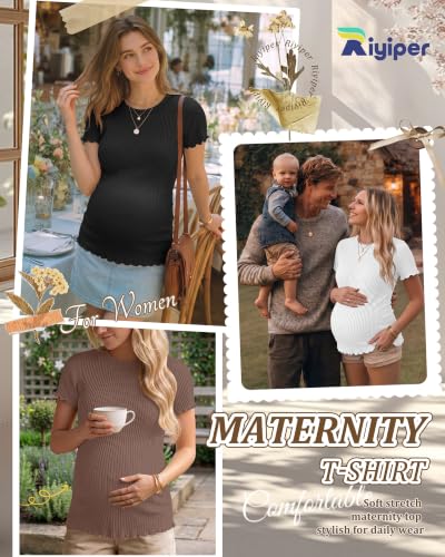 Riyiper 4 Pack Maternity Ribbed Knit Shirts for - color: Gray Green, Brown, White, Black, size: Medium