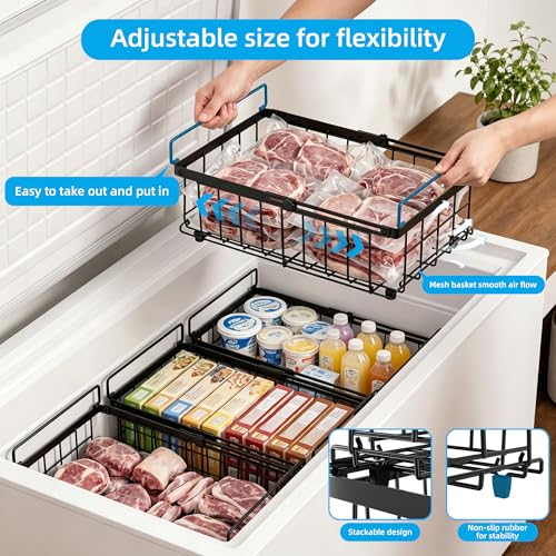 2 Pack Expandable Freezer Organizer Bins, Stackable Chest Freezer Basket - color: Black, size: 2 Packs