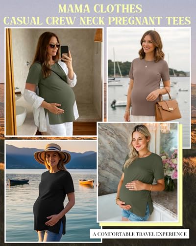 Ficerd 3 Pack Women's Maternity T Shirts - color: Black, Coffee, Army Green, size: Large