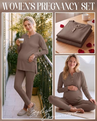 Huukeay Maternity Lounge Set Long Sleeve - color: Coffee, size: Medium