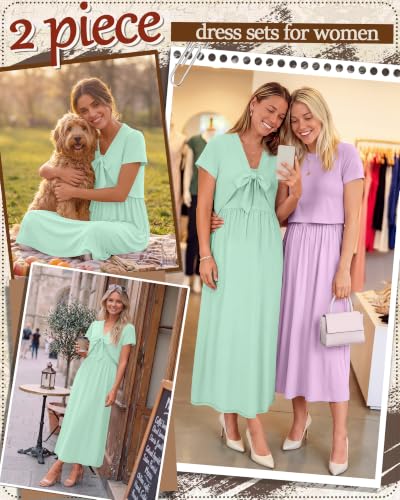 Women's Maxi Sundress Cropped Cardigan Set - color: Green, size: Small