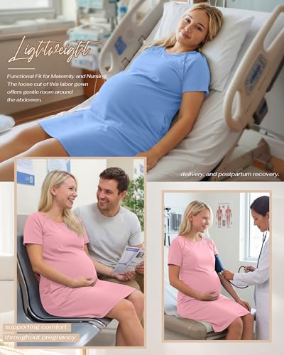 Huukeay 2 Pack Labor and Delivery Hospital Gown - color: Pink, Sky Blue, size: XX-Large