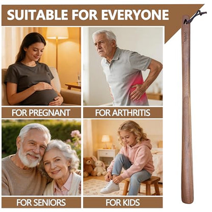 Myluxi Wooden Shoe horn Long Handle for Seniors,23.6in Shoe Helper - color: Black-walnut