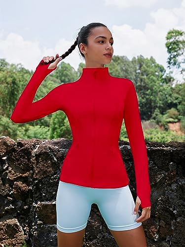 VUTRU Women's Workout Yoga Jacket Full Zip Running Athletic Track Jacket - color: Back Mesh Vent Red, size: X-Small