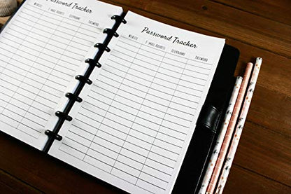 Password Tracker for Half Letter Size Discbound Planners, Fits with Circa Junior, Arc by Staples, TUL Junior, HALF Letter Size (5.5'' x 8.5’'), (Planner sold separately)
