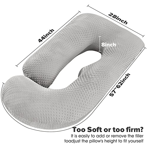 Elover U Shaped Pregnancy Pillow,Full Body Maternity Support - color: Minky Dot Velvet-light Gray