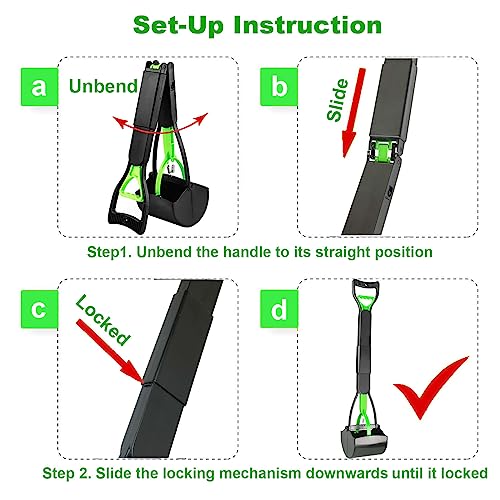 ienjoyed Pooper Scooper, Large Pooper Scooper for Dogs Heavy Duty, Dog Pooper Scooper with Long Handle & High Strength Durable Spring, Foldable Dog Poop Pick Up (32-inch) (32-inch(Green)) - size: 32-inch(Green)