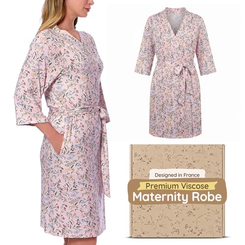 Maternity Robe - Botanical Collection - color: Pink Botanical, size: Medium