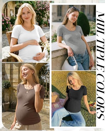 Oakgarden 4 Pack Women's Maternity Shirts - color: Coffee, White, Light Gray, Black, size: Large
