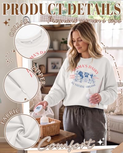 Huukeay Women's Nursing Sweatshirts for Breastfeeding - color: Beige White, size: Large