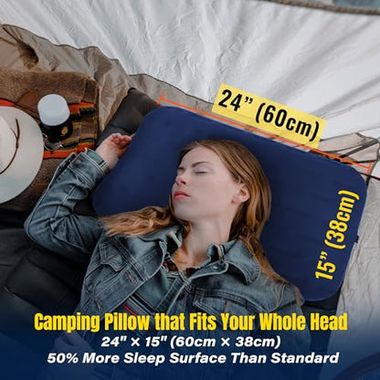 TREKOLOGY Aluft Ultra Inflatable Camping Travel Pillow, Large 24x15in, Blue - color: Blue