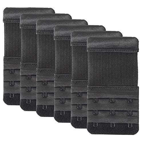 Women's Bra Extender 3 Hook / 2 Hook Bra Extension Strap Soft and Comfortable - color: 6 Pcs Black, 3 Hook 3/4 Inch
