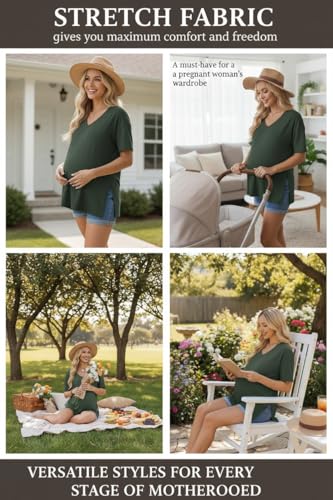Ekouaer Maternity Shirts 3 Pack Oversized Pregnancy Tops Summer Clothes - color: 3 Pcs Black/ White/ Army Green, size: Small