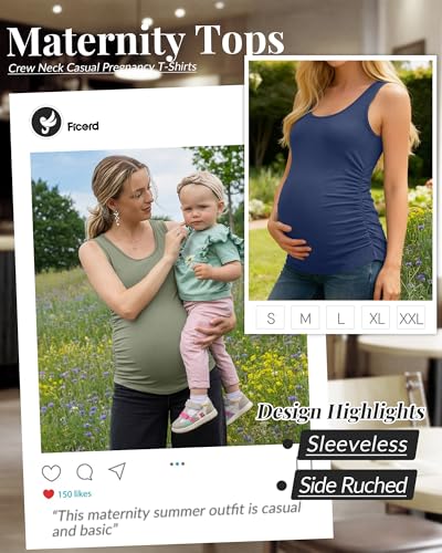 Ficerd 4 Pcs Womens Maternity Sleeveless Tank Tops - color: Black, Light Heather Gray, Navy Blue, Army Green, size: XX-Large