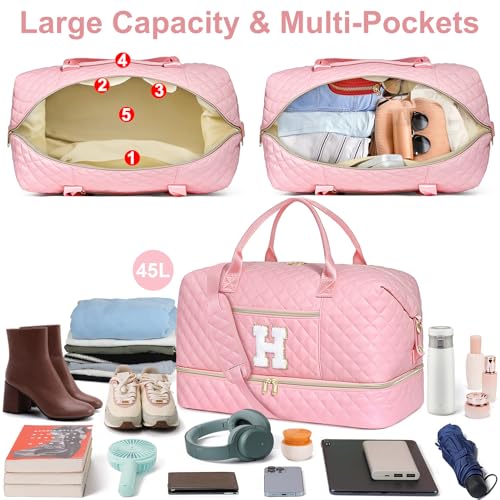 Personalized Travel Duffle Weekender Bag Graduation Birthday Gift for Her - color: Pink, style: H