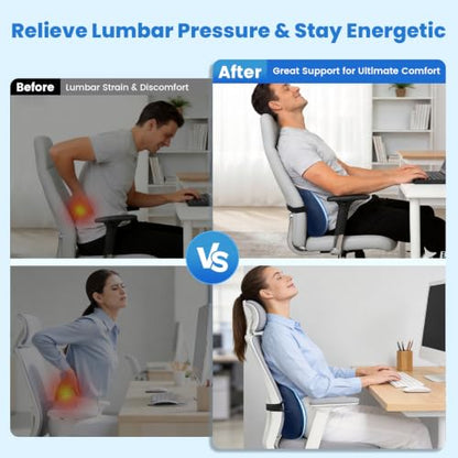 Lumbar Support Pillow, Memory Foam Back Cushion for Office Chair Car, Blue - color: Navy Blue