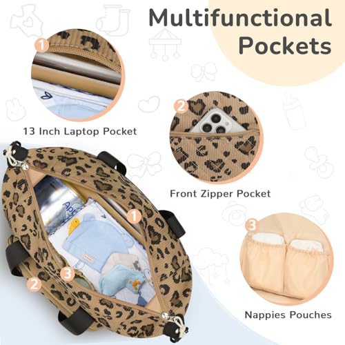 Tenot Diaper Bag Tote, Baby Bag with Pacifier Case, Leopard Print - color: Leopard Print