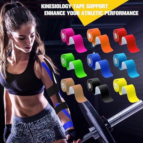 2 Pack Kinesiology Tape Precut, 40 Athletic Strips for Knee Shoulder - color: Black+beige