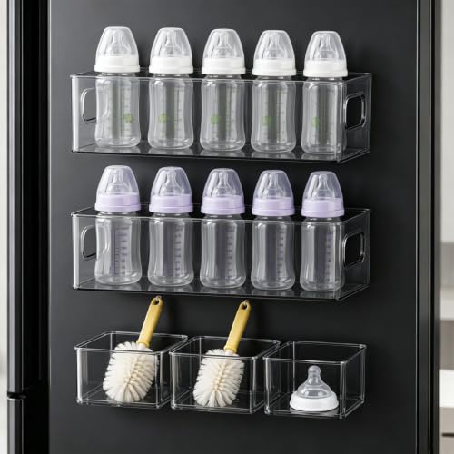 5 Pack Magnetic Baby Bottle Organizer for Refrigerator – 2 Large + 3 Small