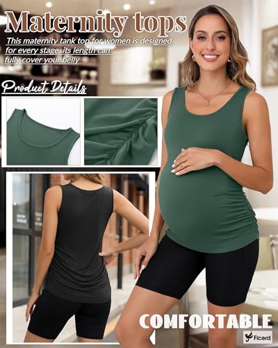 Ficerd 4 Pcs Womens Maternity Sleeveless Tank Tops - color: Black, Dusty Pink, Dark Heather Gray, Dark Green, size: Large