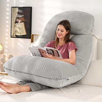 Elover U Shaped Pregnancy Pillow,Full Body Maternity Support - color: Minky Dot Velvet-light Gray