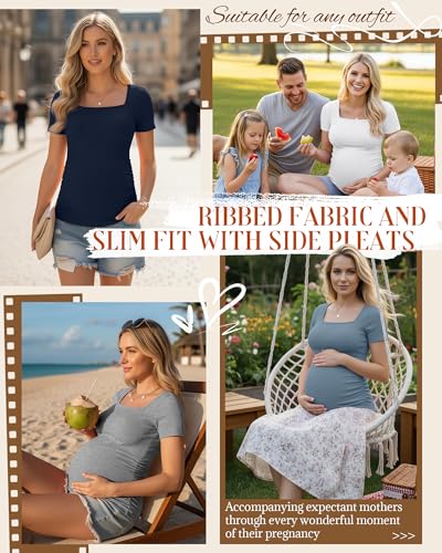 Huukeay 4 Pack Women's Short Sleeve Maternity Shirts - color: Navy Blue, Heather Gray, White, Haze Blue, size: Small