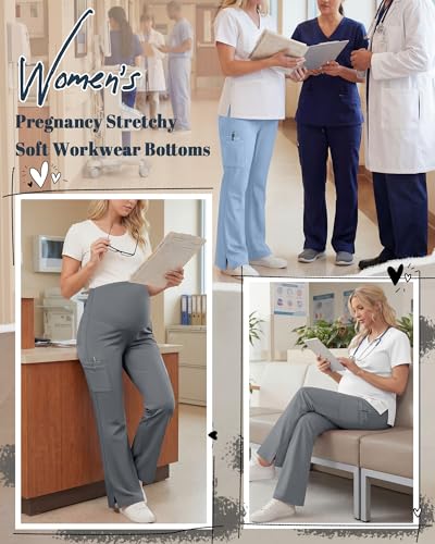 2 Pack Women's Maternity Wide Leg Cargo Scrub Pants - color: Cool Light Gray, Light Gray Blue, size: X-Large
