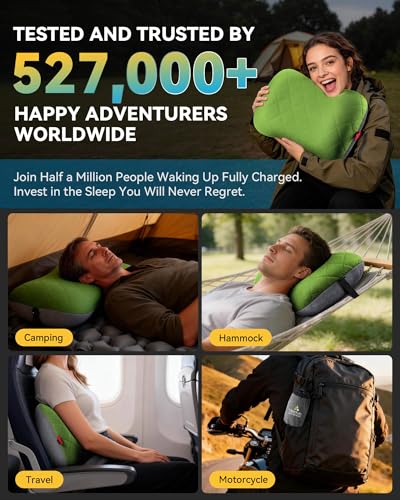 Hikenture Camping Pillow with Removable Cover, Ultralight Inflatable Pillow - color: Green