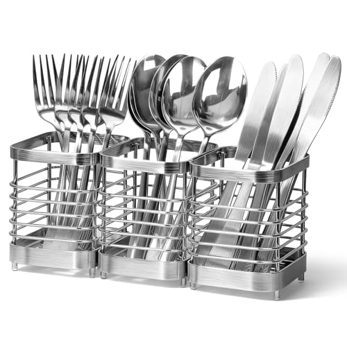 Utensil Holder, Stainless Steel Utensil Drying Rack for Kitchen Counter - color: 3 Small, Silver