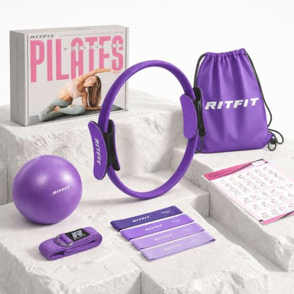 RitFit Pilates kit, 14" Pilates Ring with Pilates Ball & Resistance Bands - color: Purple