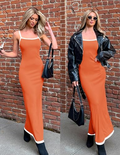 ZESICA Women's 2026 Summer Spaghetti Straps Square Neck Beach Maxi Dress - color: Orange, size: Medium
