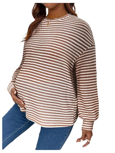 RoseSeek Women's Long Sleeve Crew Neck Maternity Sweatshirt Pullover Tops - color: Deep Brown, size: XX-Large