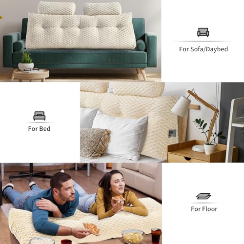 EUHAMS Headboard Pillow Full with Neck Roll, Triangular Backrest Pillow - color: Beige, size: Full