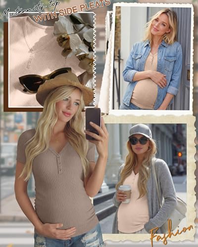 3 Pack Women's Maternity Shirts - color: Cream, Khaki, Light Coffee, size: XX-Large