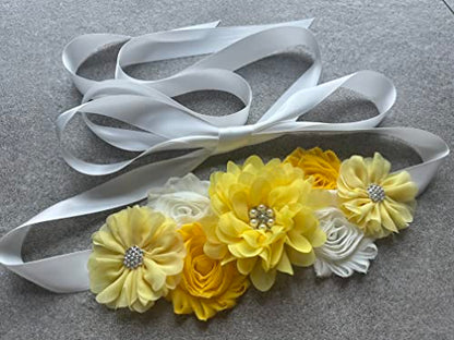Flowers for Sashes Maternity Pregnancy Sash Belt for Baby Shower Wedding Bride - color: Yellow