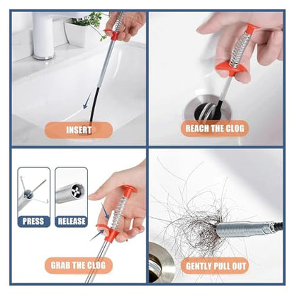 61-Inch Flexible Drain Snake with 4-Claw Grabber for Sink, Shower & Tub - style: 61 IN