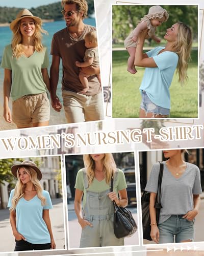 3 Pack Women's Nursing Tops Breastfeeding Shirts - color: Light Heather Gray, Light Green, Light Blue, size: X-Large