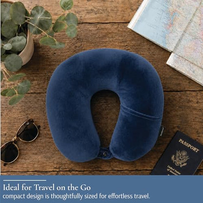 Brookstone Microbead Neck Pillow Soft Travel Pillow with Phone Pocket - color: Blue