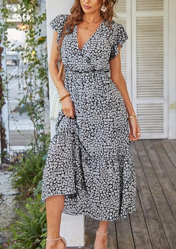 PRETTYGARDEN Women's Summer Floral Boho Maxi Dress - color: Black, size: Medium