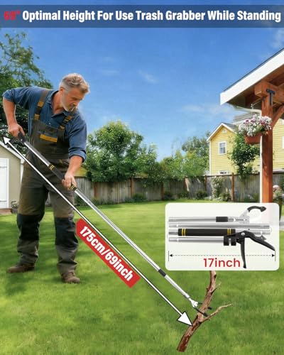 Grabber Reacher Tool Extra Long, 69" Trash Picker Upper Grabber Heavy Duty Stainless Steel Thickened Non-Slip 6 inch Wide Jaws Claw Reaching Tool