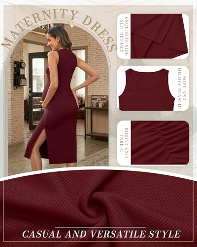 2 Pack Womens Split Long Maternity Dress - color: Burgundy, Navy Blue, size: Large