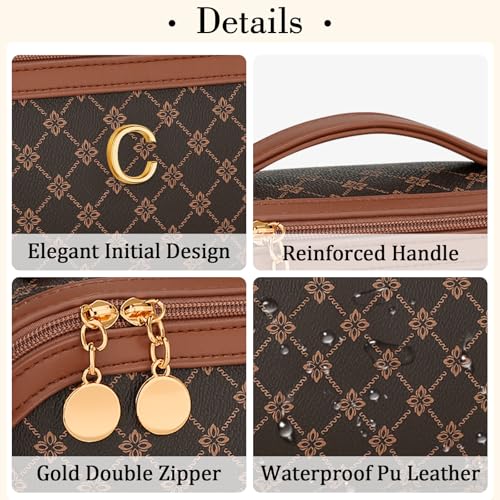 Initial Makeup Bag Personalized Gift for Women Teen Girls - color: Coffee, style: C