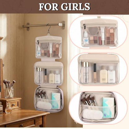 Makeup Bag Hanging Toiletry Bag for Women with Leakproof Compartments - color: Pink