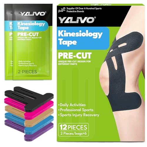 Precut Kinesiology Tape for Knees, 12 Pcs Individual Packaged (Black) - color: Black, size: 12PCS