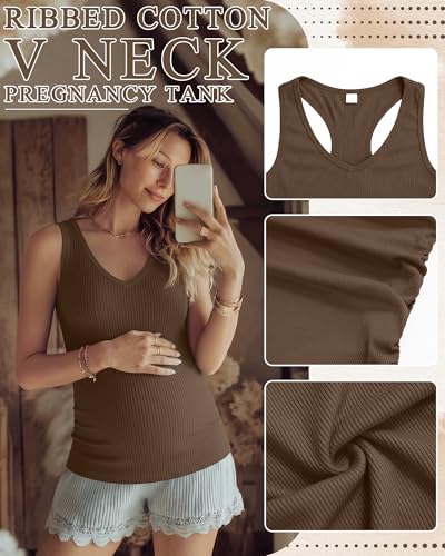 3 Pack Women's Maternity Tank Tops - color: Army Green, Brown, Black, size: Large