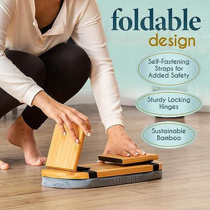Florensi Bamboo Meditation Bench Foldable Ergonomic Prayer Stool Cushion - color: Sage Green