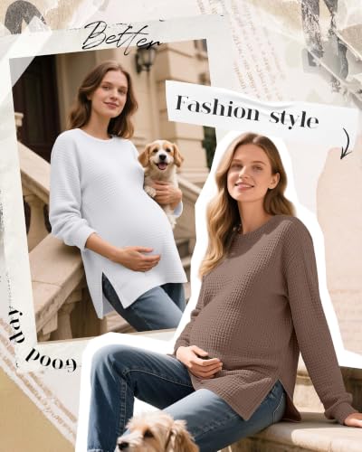 3 Pack Women's Maternity Waffle Knit Shirts - color: Coffee, White, Black, size: Large