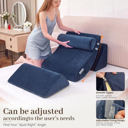 4PCS Wedge Pillow Set, Incline Pillow for GERD & Heartburn Relief - color: Full Navy
