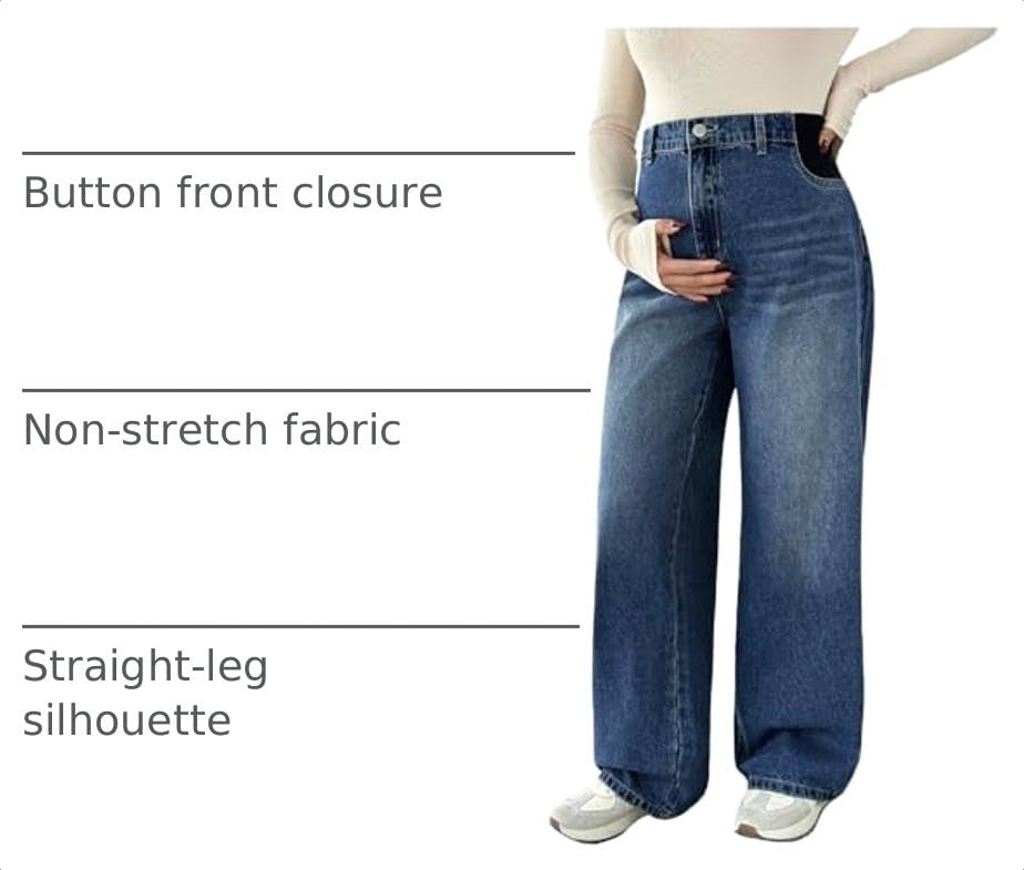 MakeMeChic Women's Maternity Jeans Loose Fit Over The Belly Pants - color: Blue, size: Medium